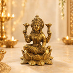 Brass Goddess Lakshmi Idol - 3.5 Inches