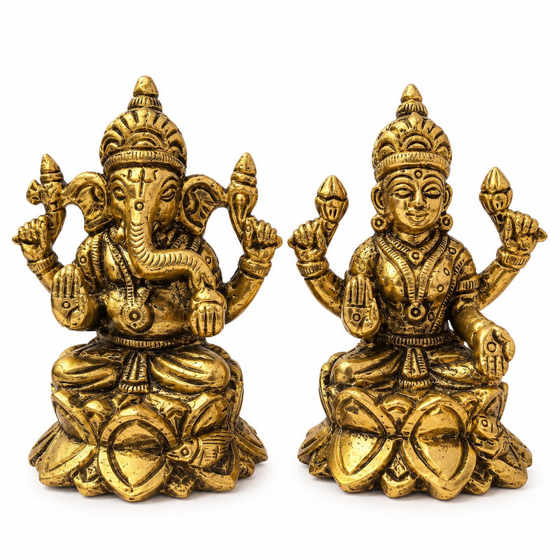 Diwali Special Brass Lakshmi & Ganesha Idol Set – 3.5 Inches Each
