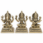 Diwali Special Royal Brass Lakshmi, Ganesha & Saraswati Idol Set – 4.25 Inches | Premium Festive Pooja Collection