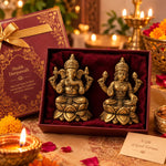 Diwali Special Antique Brass Lakshmi & Ganesha Idol Set – 3.5 Inches Each