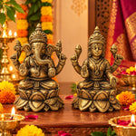 Diwali Special Antique Brass Lakshmi & Ganesha Idol Set – 3.5 Inches Each
