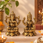 Diwali Special Brass Lakshmi & Ganesha Idol Set – 3.5 Inches Each