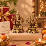 Diwali Special Brass Lakshmi & Ganesha Idol Set – 3.5 Inches Each