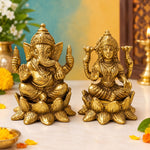 Diwali Special Brass Lakshmi & Ganesha Idol Set – 4 Inches Each