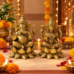 Diwali Special Brass Lakshmi & Ganesha Idol Set – 4 Inches Each