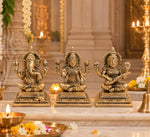 Diwali Special Royal Brass Lakshmi, Ganesha & Saraswati Idol Set – 4.25 Inches | Premium Festive Pooja Collection