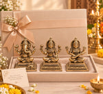 Diwali Special Royal Brass Lakshmi, Ganesha & Saraswati Idol Set – 4.25 Inches | Premium Festive Pooja Collection