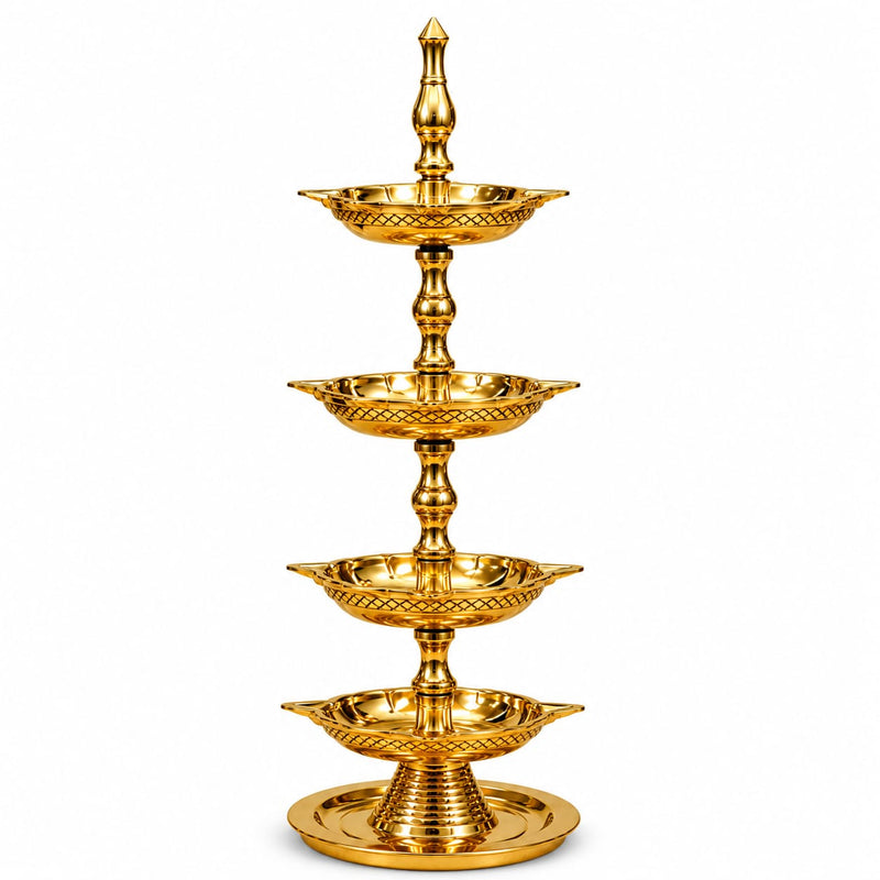 Premium Kerala Nilavilakku Brass Samai Diya (4 Tier) – Traditional Temple Lamp