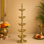 Premium Kerala Nilavilakku Brass Samai Diya (5 Tier) – Traditional Temple Lamp