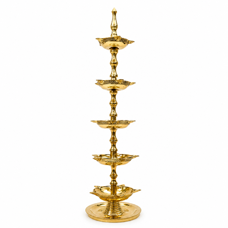 Premium Kerala Nilavilakku Brass Samai Diya (5 Tier) – Traditional Temple Lamp
