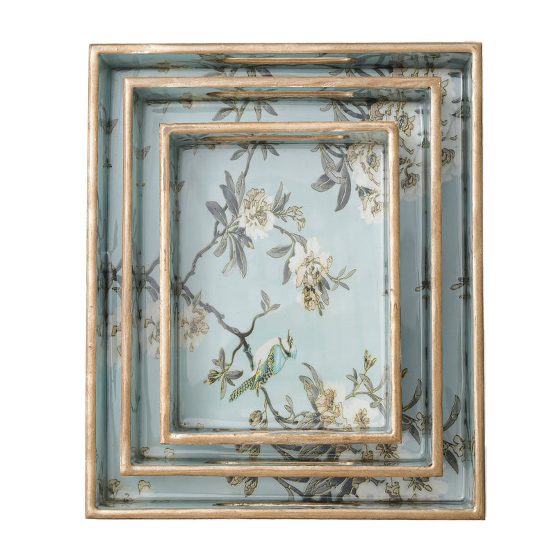 Sapphire Bloom Tray Set (Set of 3)