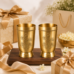 Pushpika Floral Brass Tumbler Set of 2 | Handcrafted Drinking Glasses