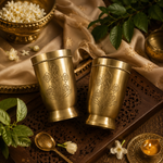 Pushpika Floral Brass Tumbler Set of 2 | Handcrafted Drinking Glasses