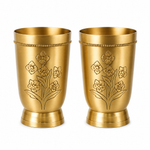 Pushpika Floral Brass Tumbler Set of 2 | Handcrafted Drinking Glasses